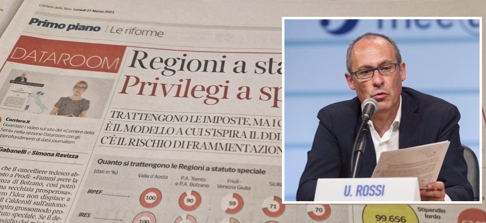 Sul Corriere i 'privilegi' del Trentino Alto Adige, Rossi: “La nostra autonomia usata per demolire l'autonomia differenziata